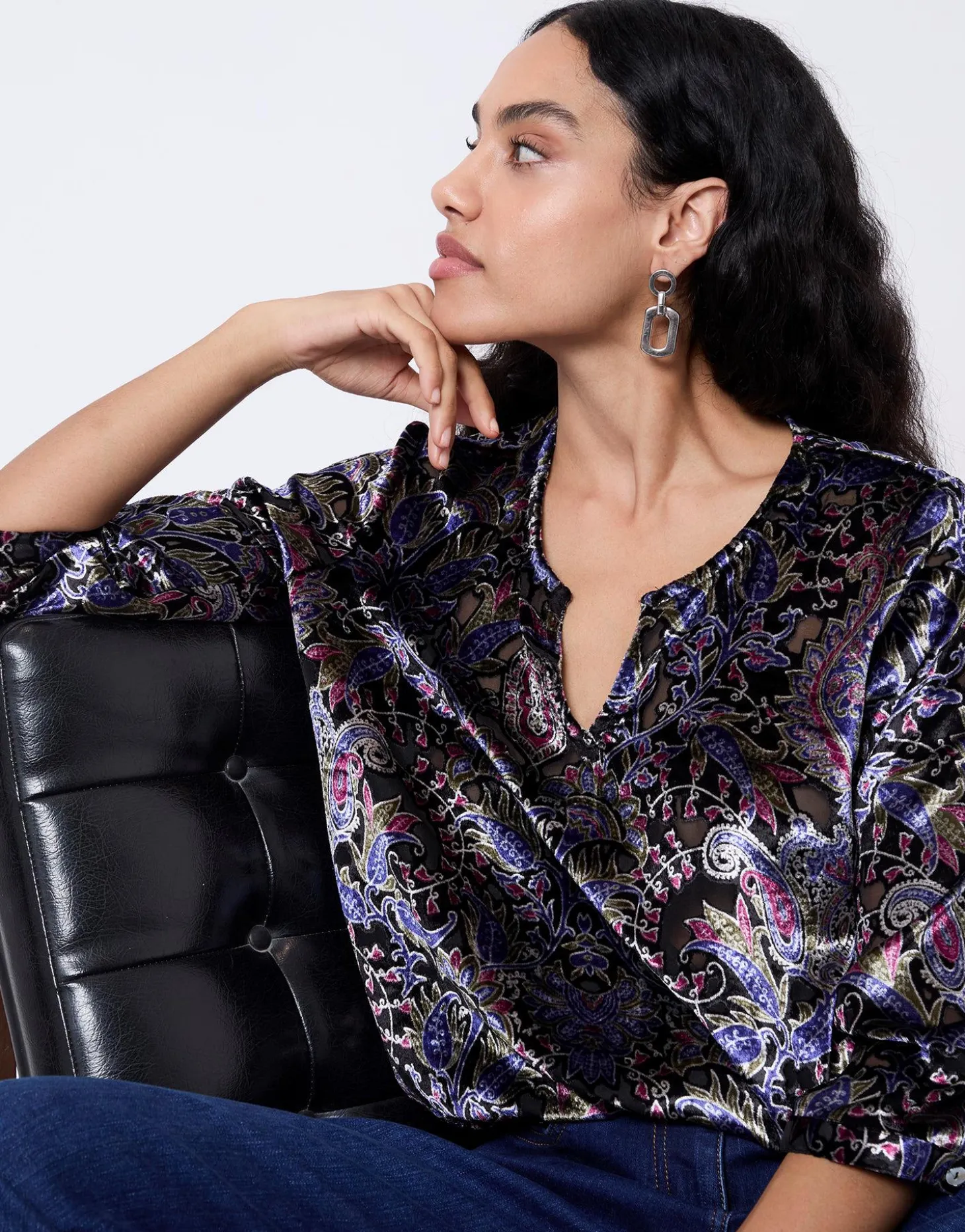 Blouse manches 3/4 imprimée NOIR Femme