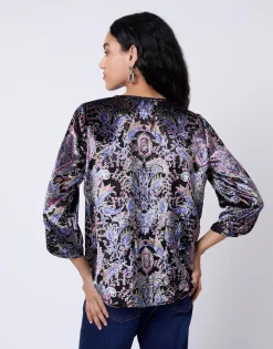 Blouse manches 3/4 imprimée NOIR Femme