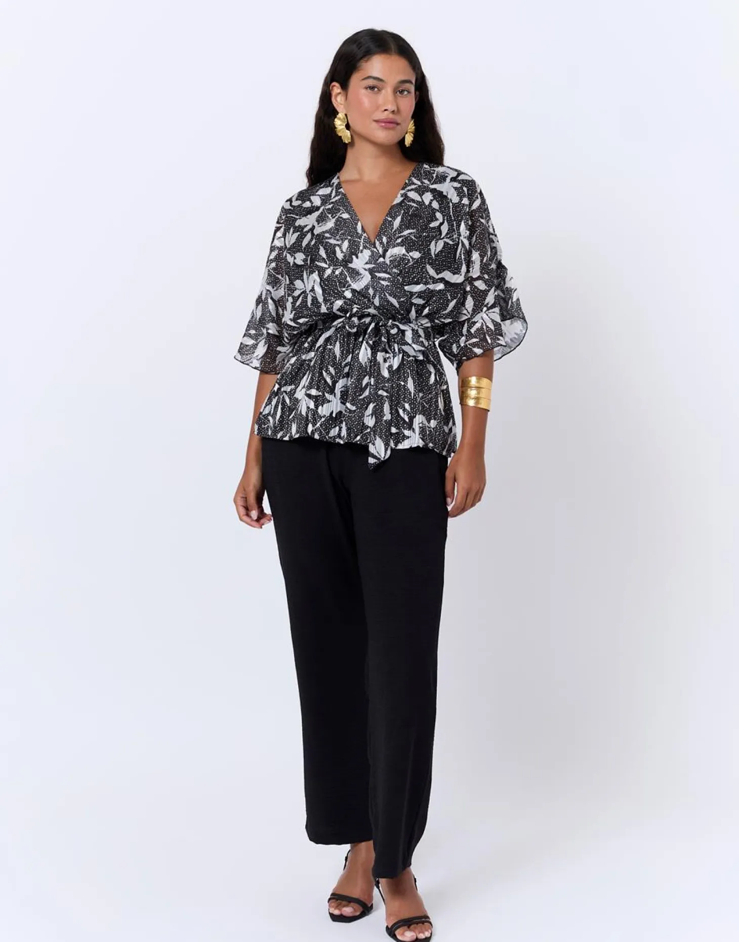 Blouse manches courtes imprimé graphique NOIR Femme