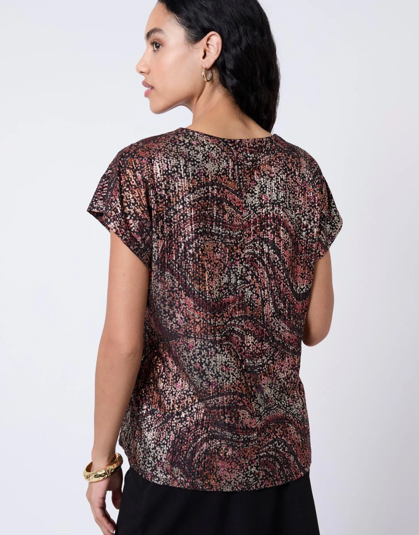 Blouse manches courtes imprimée NOIR Femme