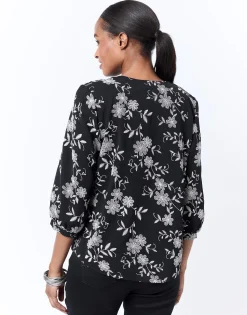 Blouse manches longues imprimé à fleurs NOIR Femme