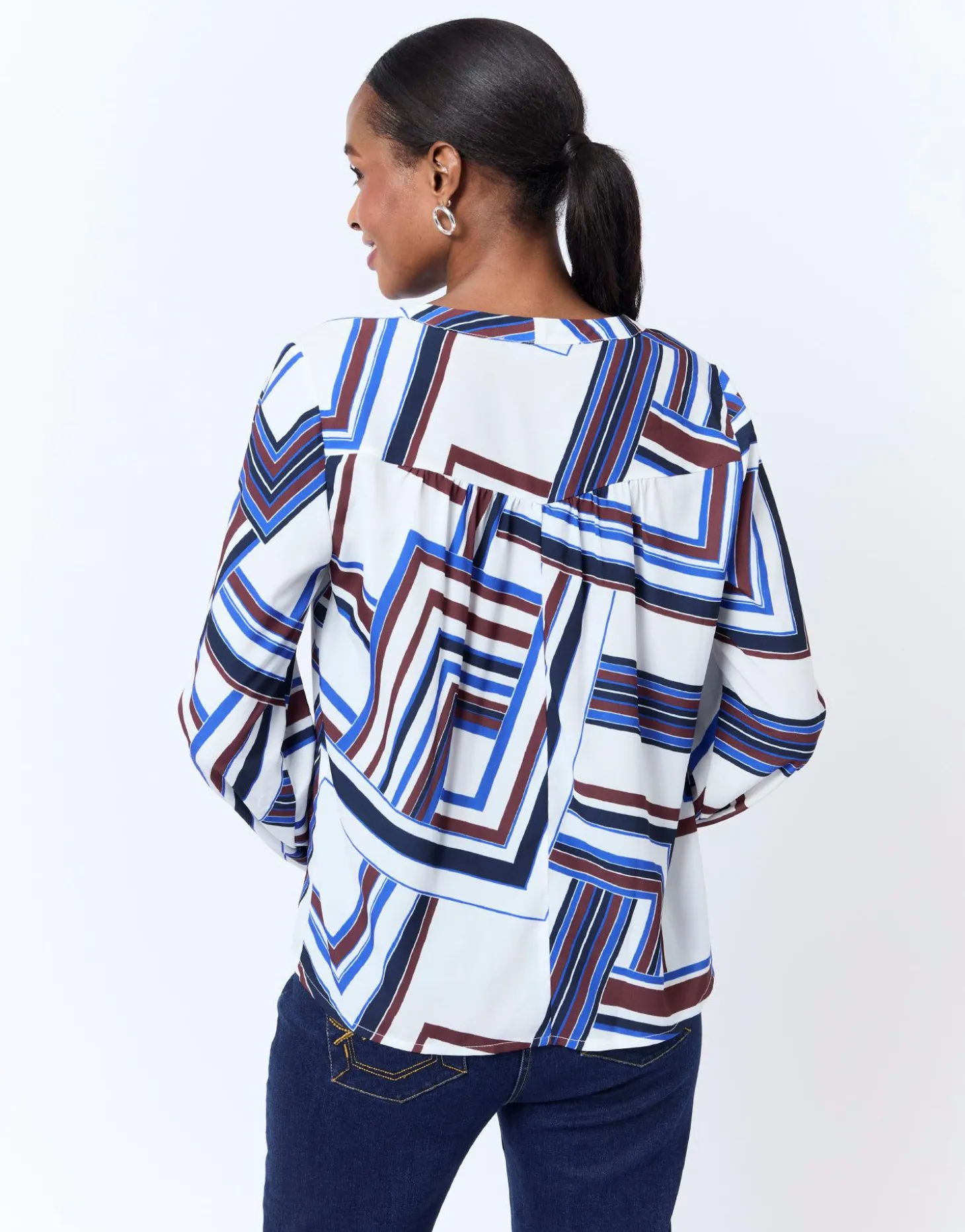 Blouse manches longues imprimé graphique BLANC Femme