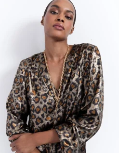 Blouse manches longues imprimé léopard MARRON Femme