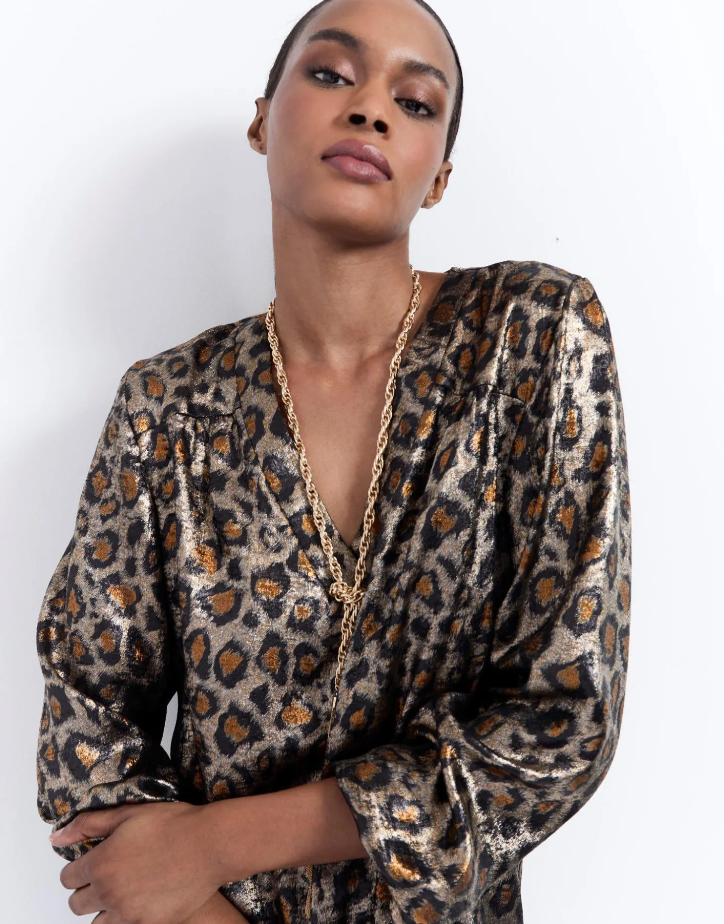 Blouse manches longues imprimé léopard MARRON Femme