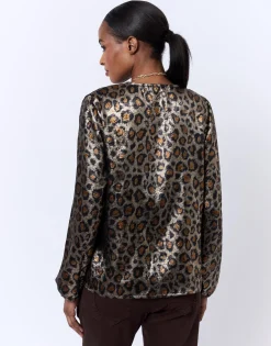 Blouse manches longues imprimé léopard MARRON Femme