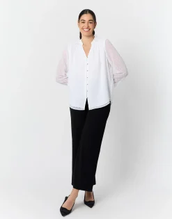 Blouse manches longues unie BLANC Femme