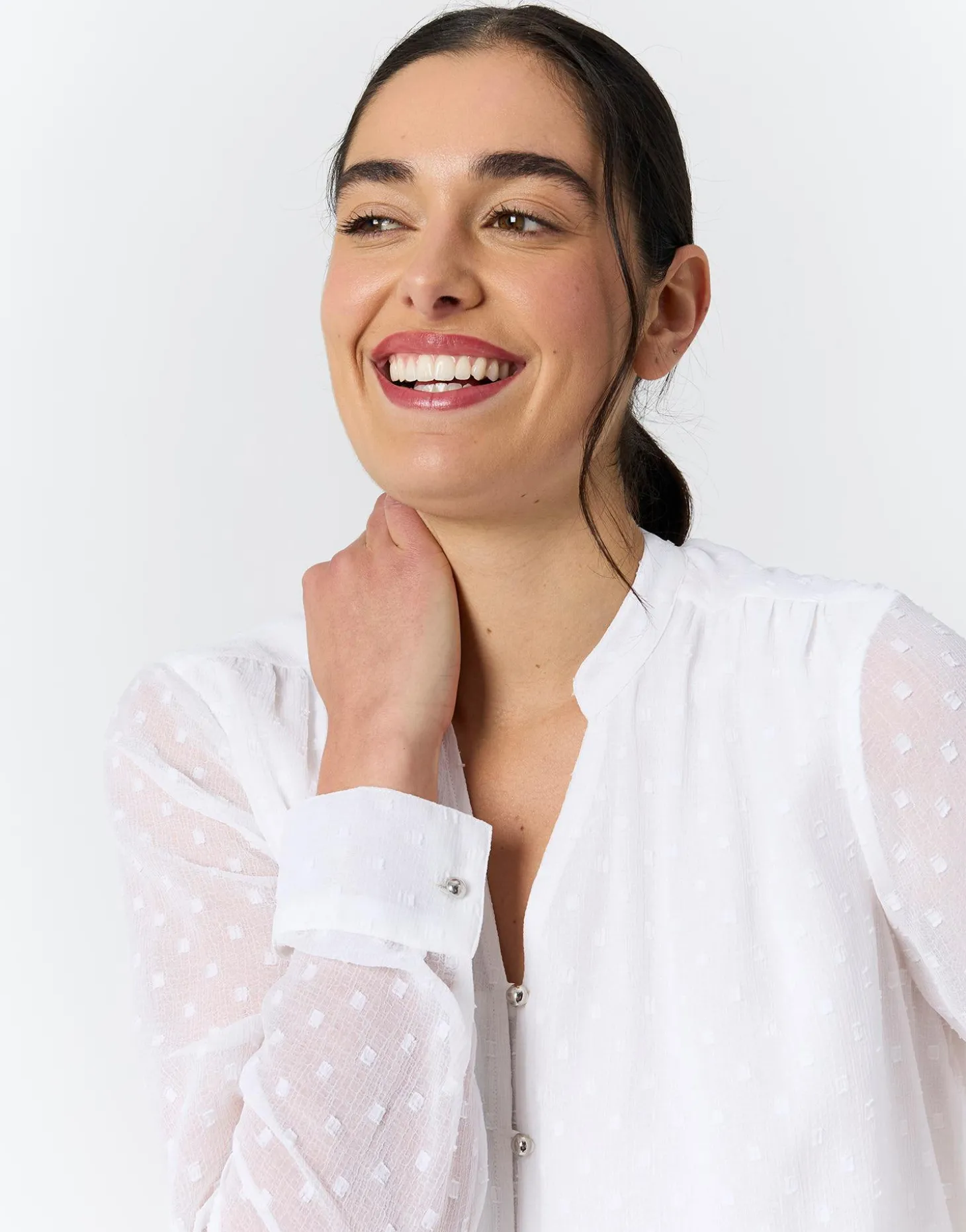 Blouse manches longues unie BLANC Femme