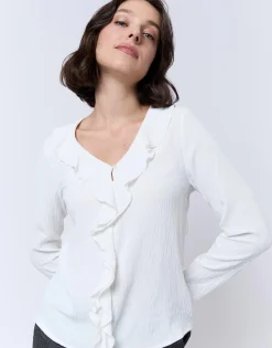 Blouse manches longues unie BLANC Femme