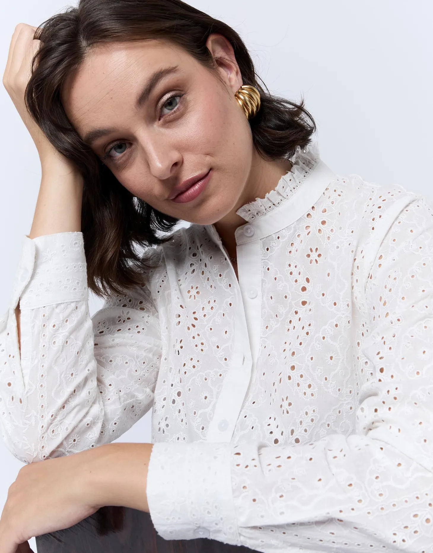 Blouse manches longues unie BLANC Femme