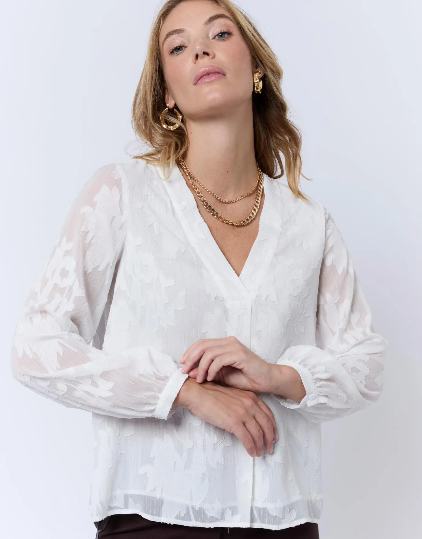 Blouse manches longues unie ECRU Femme