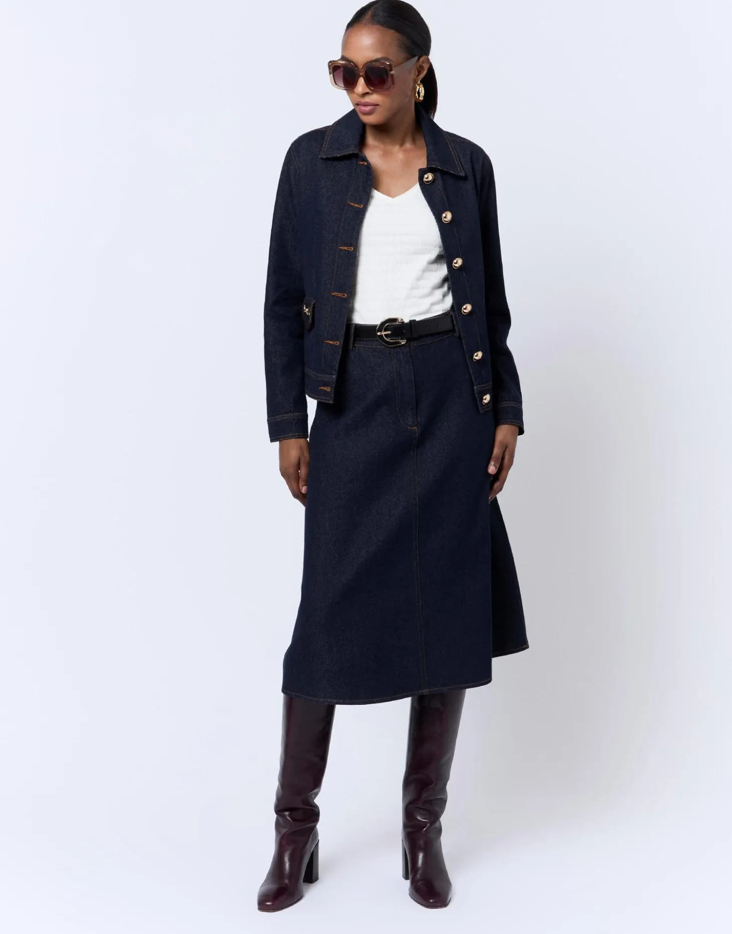 Blouson court en denim uni MARINE Femme