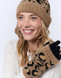 Bonnet imprimé léopard MARRON Femme