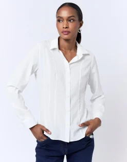 Chemisier manches longues uni BLANC Femme