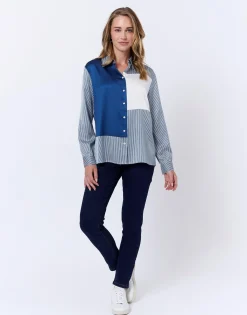 Chemisier manches longues rayé MARINE Femme