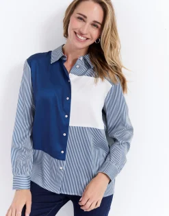 Chemisier manches longues rayé MARINE Femme
