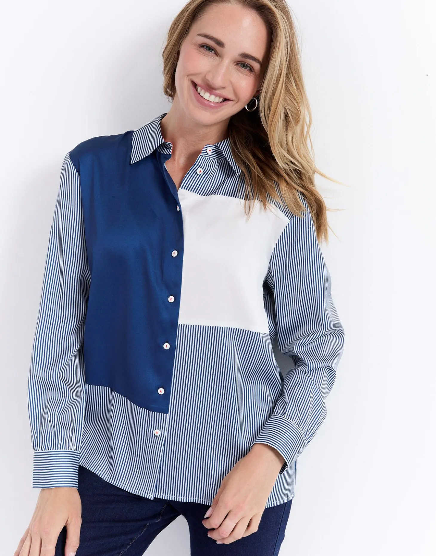 Chemisier manches longues rayé MARINE Femme