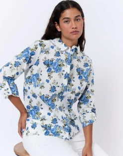 Chemisier manches longues imprimé à fleurs BLEU Femme