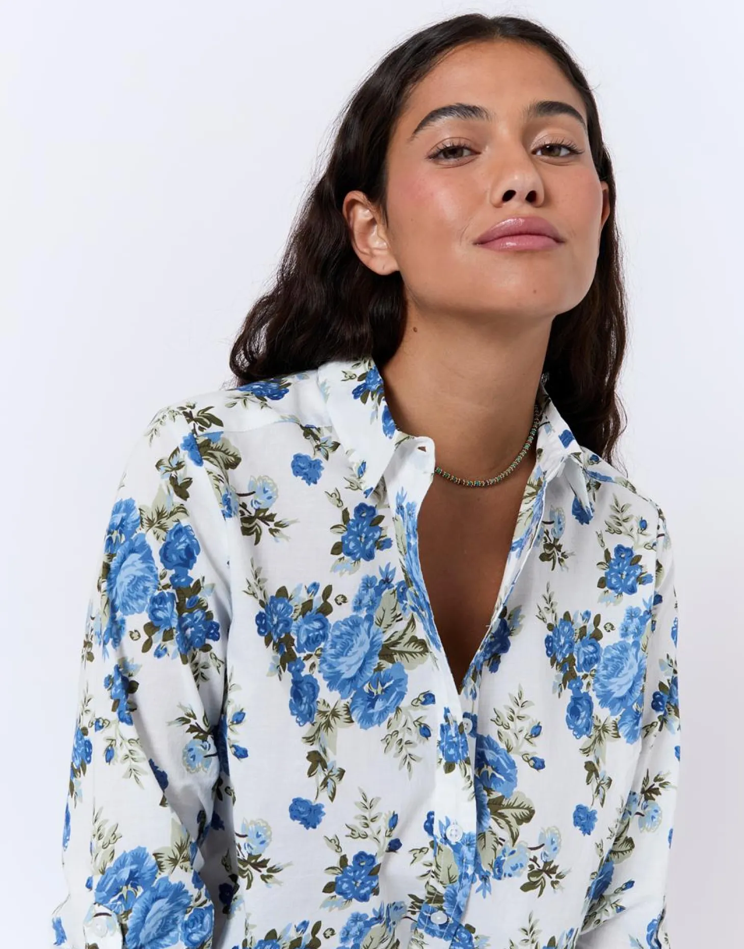 Chemisier manches longues imprimé à fleurs BLEU Femme
