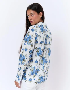 Chemisier manches longues imprimé à fleurs BLEU Femme