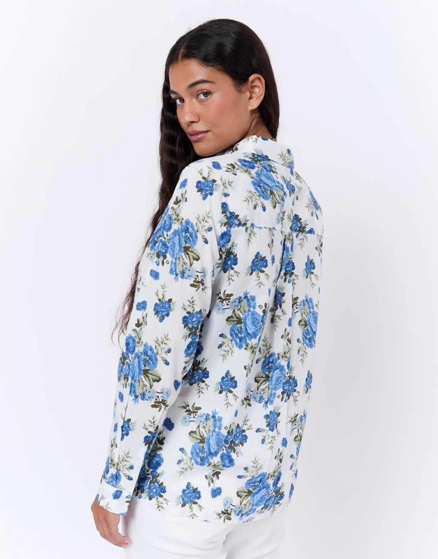 Chemisier manches longues imprimé à fleurs BLEU Femme