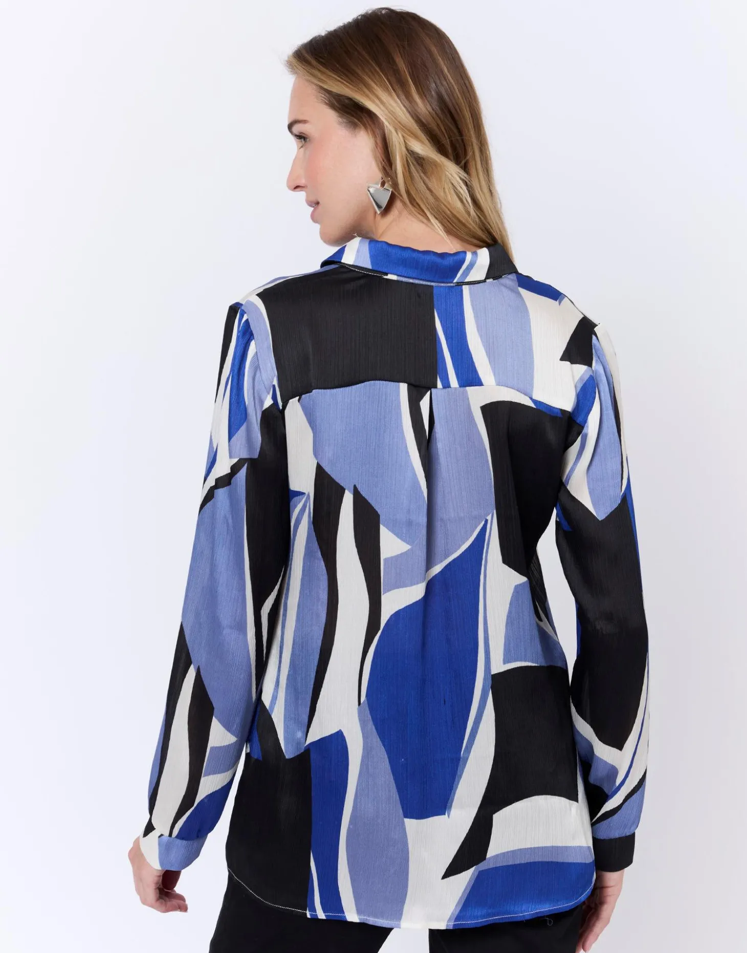 Chemisier manches longues imprimé graphique BLEU Femme