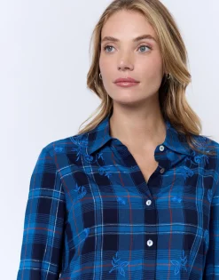 Chemisier manches longues à carreaux MARINE Femme