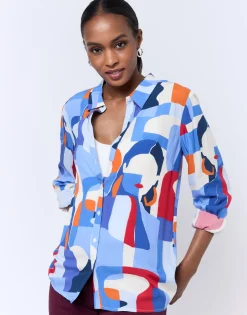 Chemisier manches longues imprimé BLEU Femme