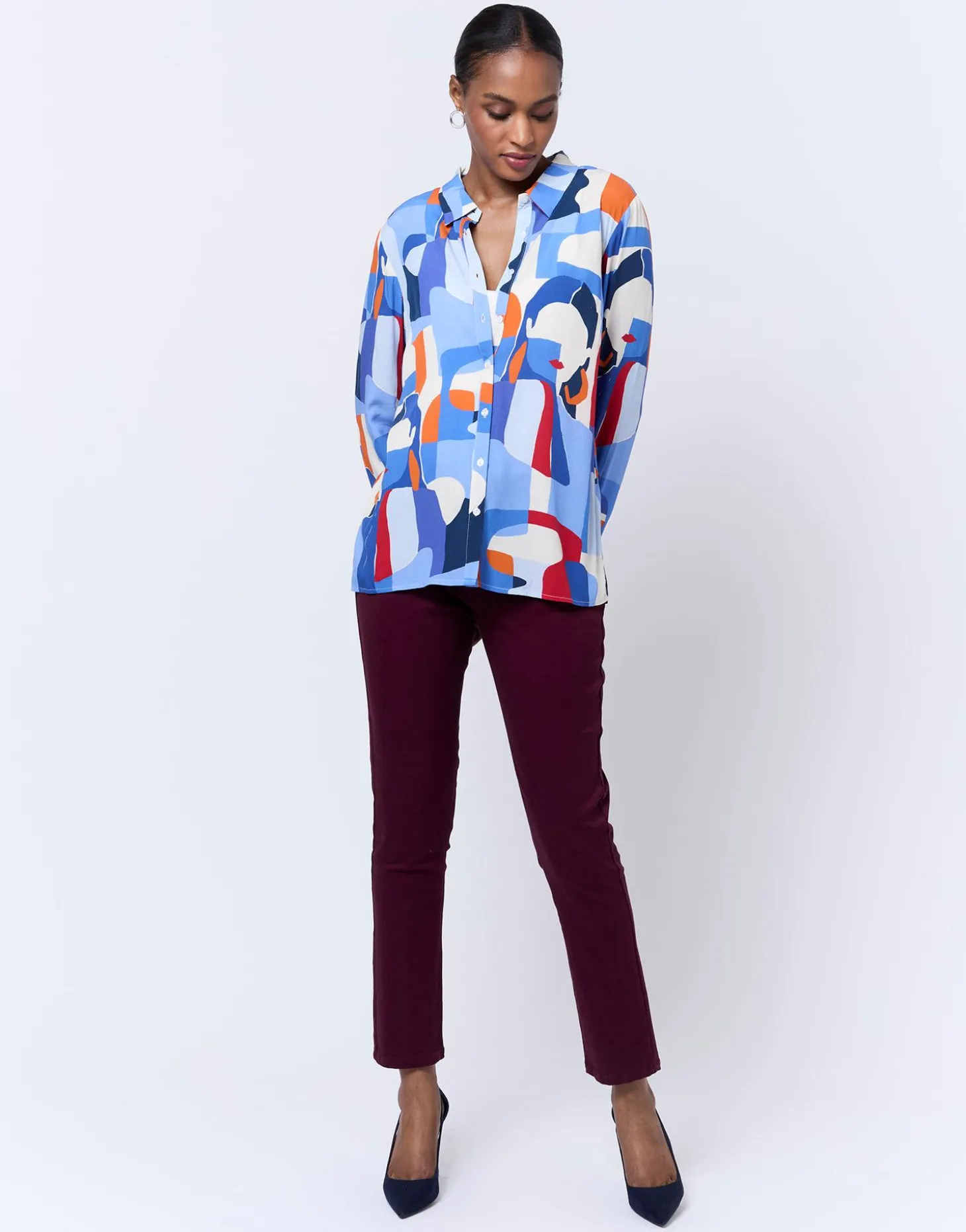 Chemisier manches longues imprimé BLEU Femme