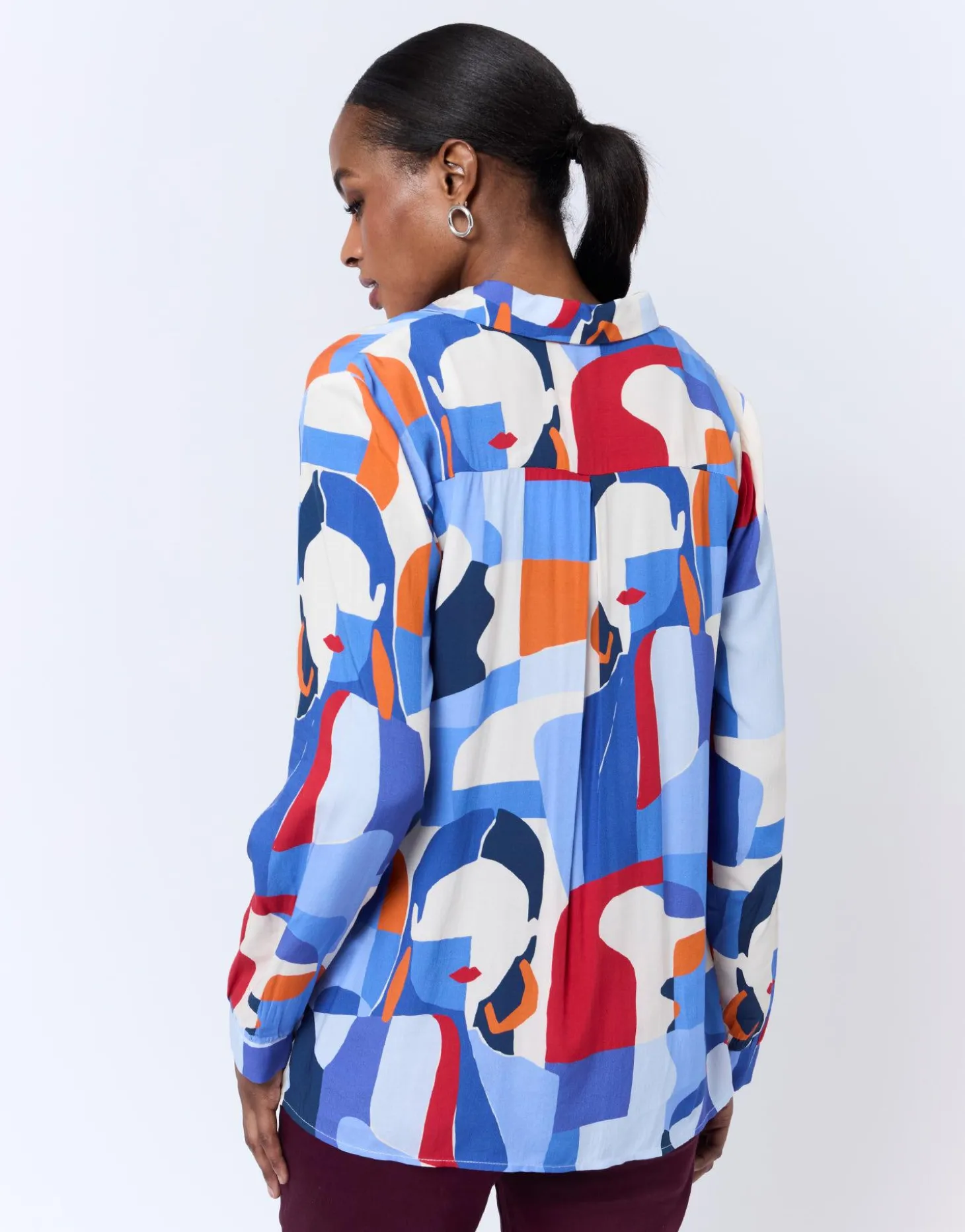 Chemisier manches longues imprimé BLEU Femme