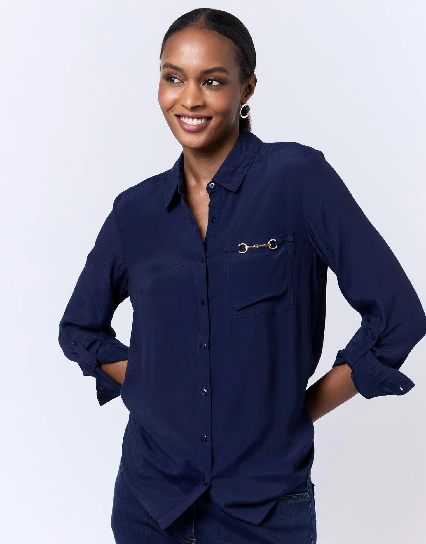 Chemisier manches longues uni MARINE Femme