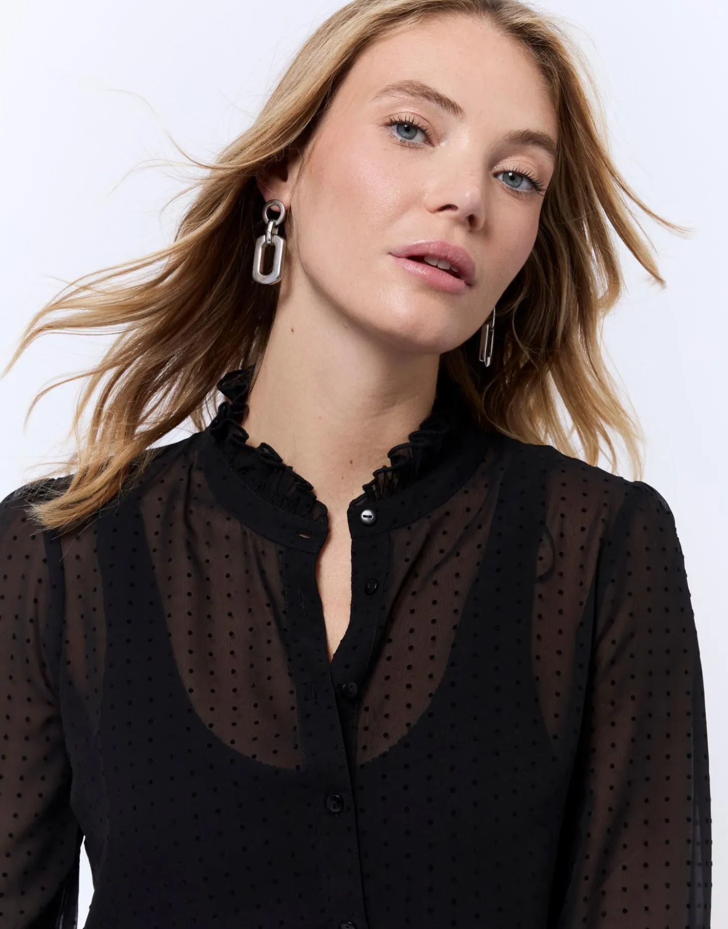 Chemisier manches longues uni NOIR Femme