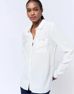 Chemisier manches longues uni BLANC Femme