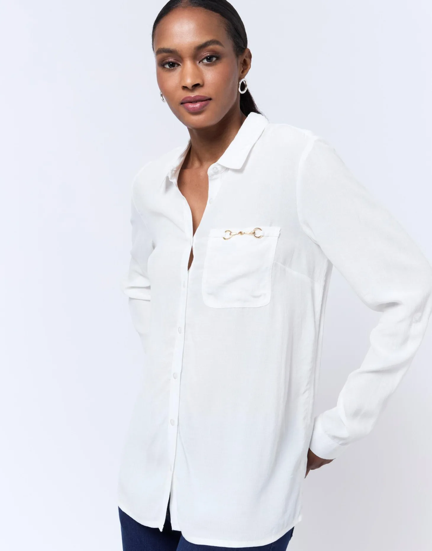 Chemisier manches longues uni BLANC Femme