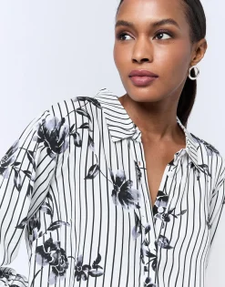 Chemisier manches longues imprimé à fleurs NOIR Femme