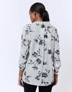 Chemisier manches longues imprimé à fleurs NOIR Femme