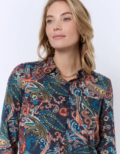 Chemisier manches longues imprimé MARINE Femme