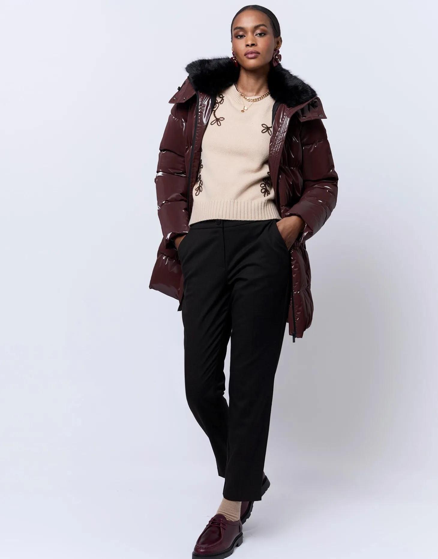 Doudoune mi-longue unie BORDEAUX Femme