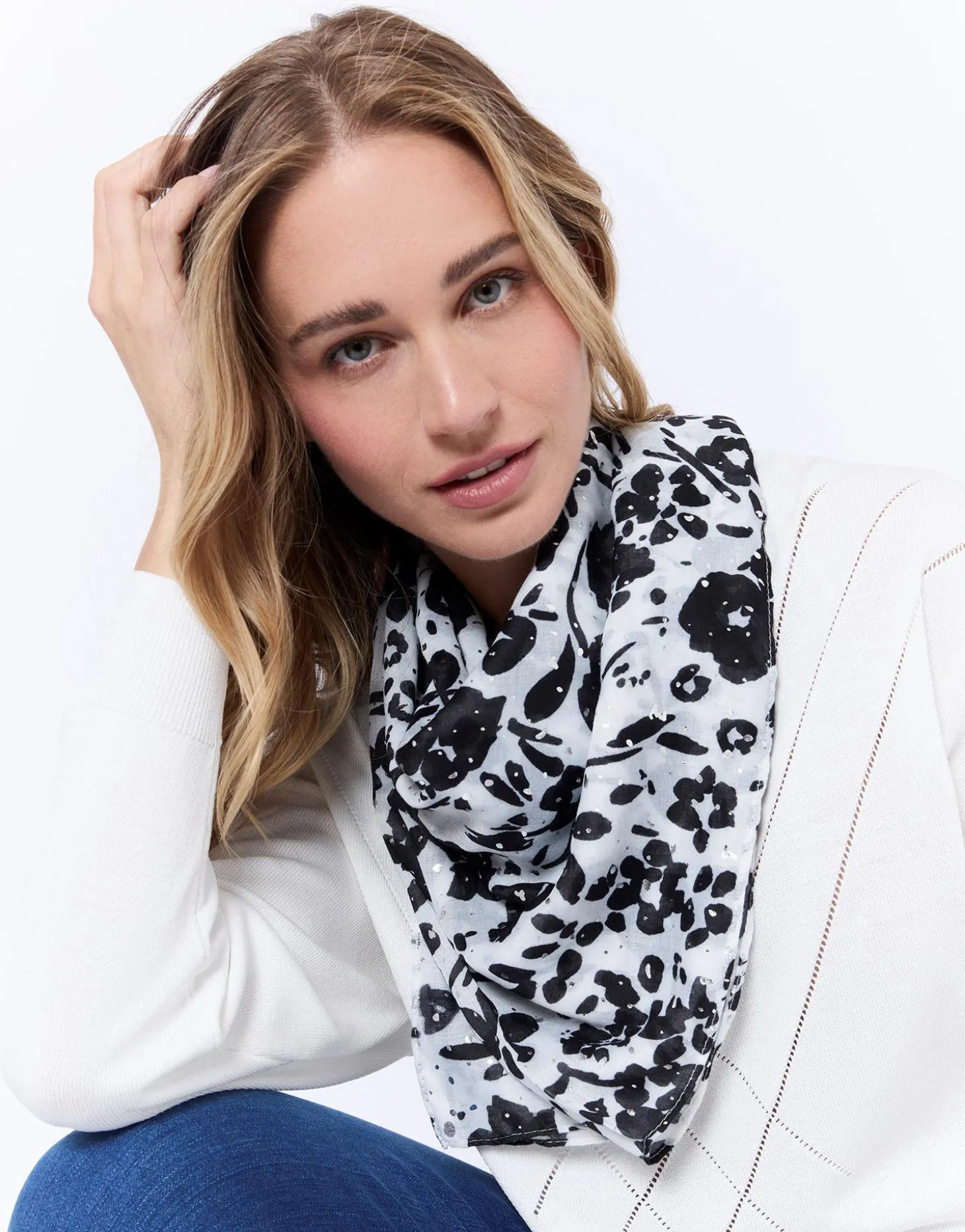 Foulard imprimé à fleurs BLANC Femme