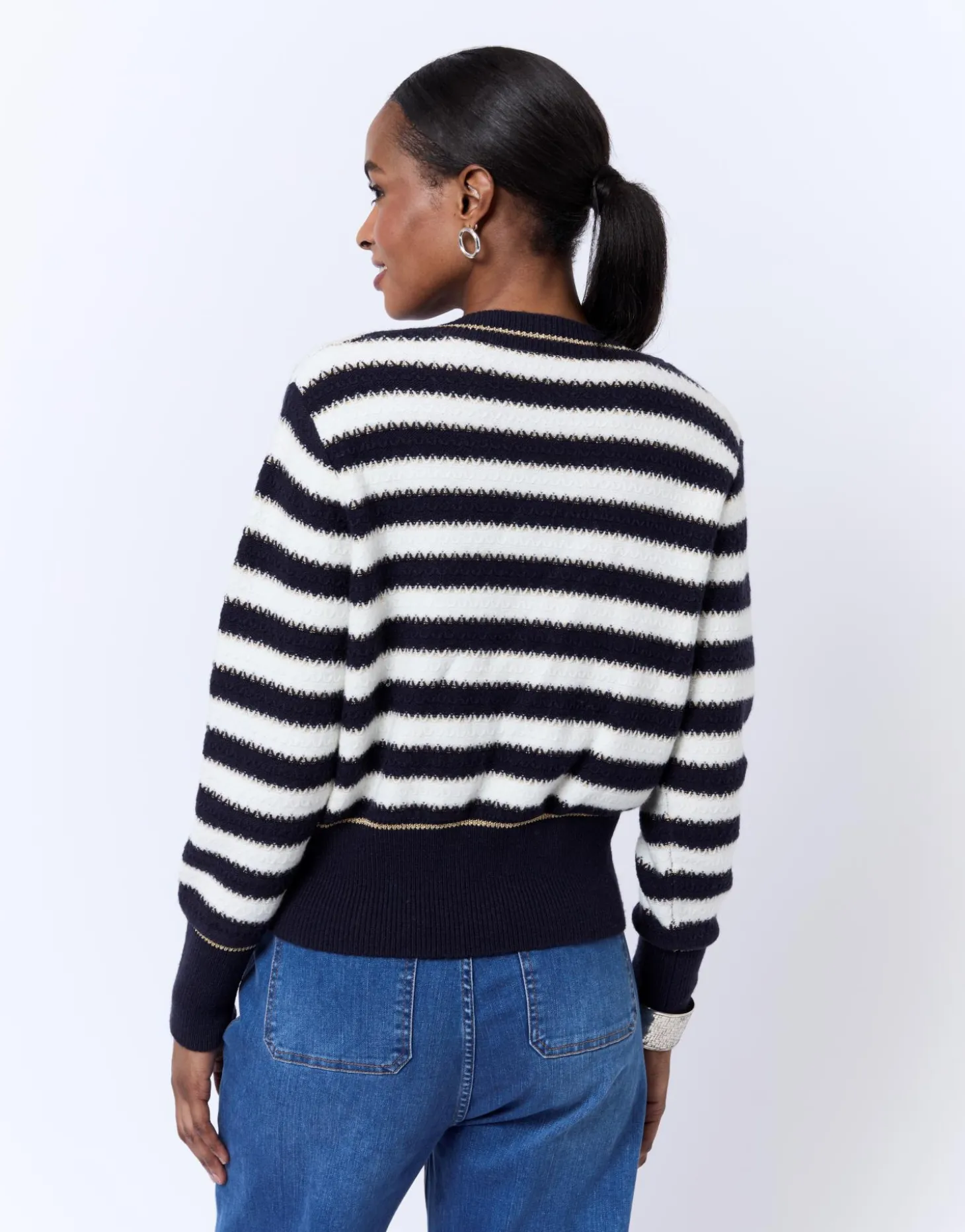Gilet court en mélange laine rayé MARINE Femme