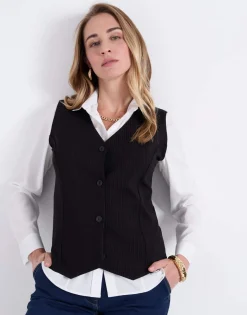 Gilet court rayé NOIR Femme