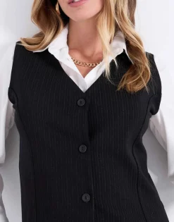 Gilet court rayé NOIR Femme