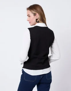 Gilet court rayé NOIR Femme