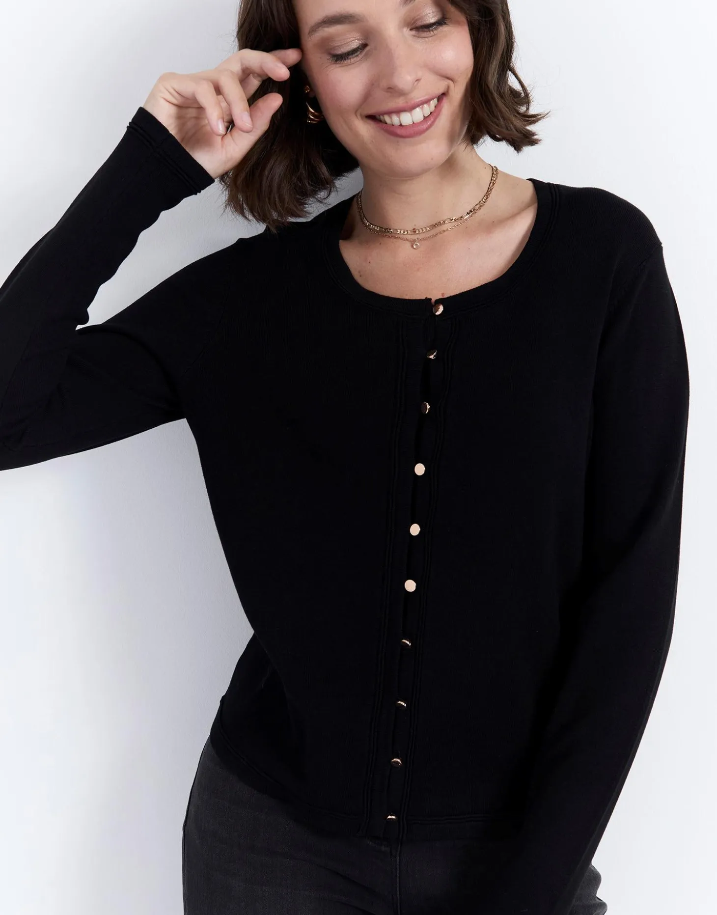 Gilet long uni NOIR Femme