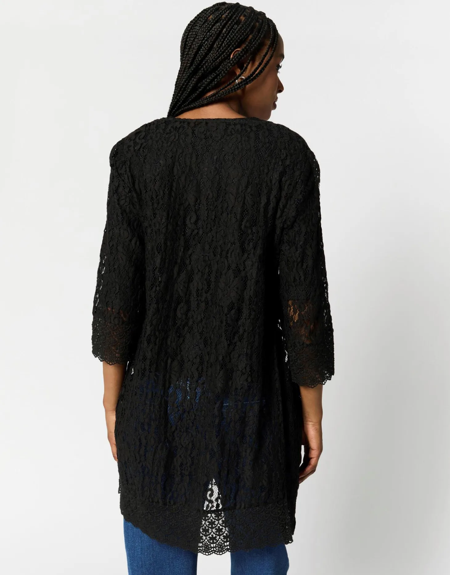 Gilet manches 3/4 en dentelle uni NOIR Femme