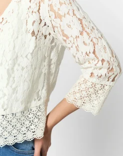 Gilet manches 3/4 en dentelle uni BLANC Femme