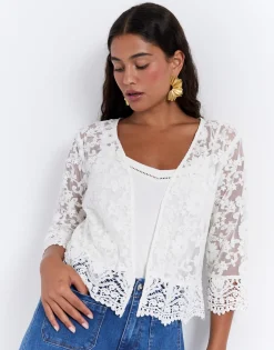Gilet manches 3/4 uni BLANC Femme