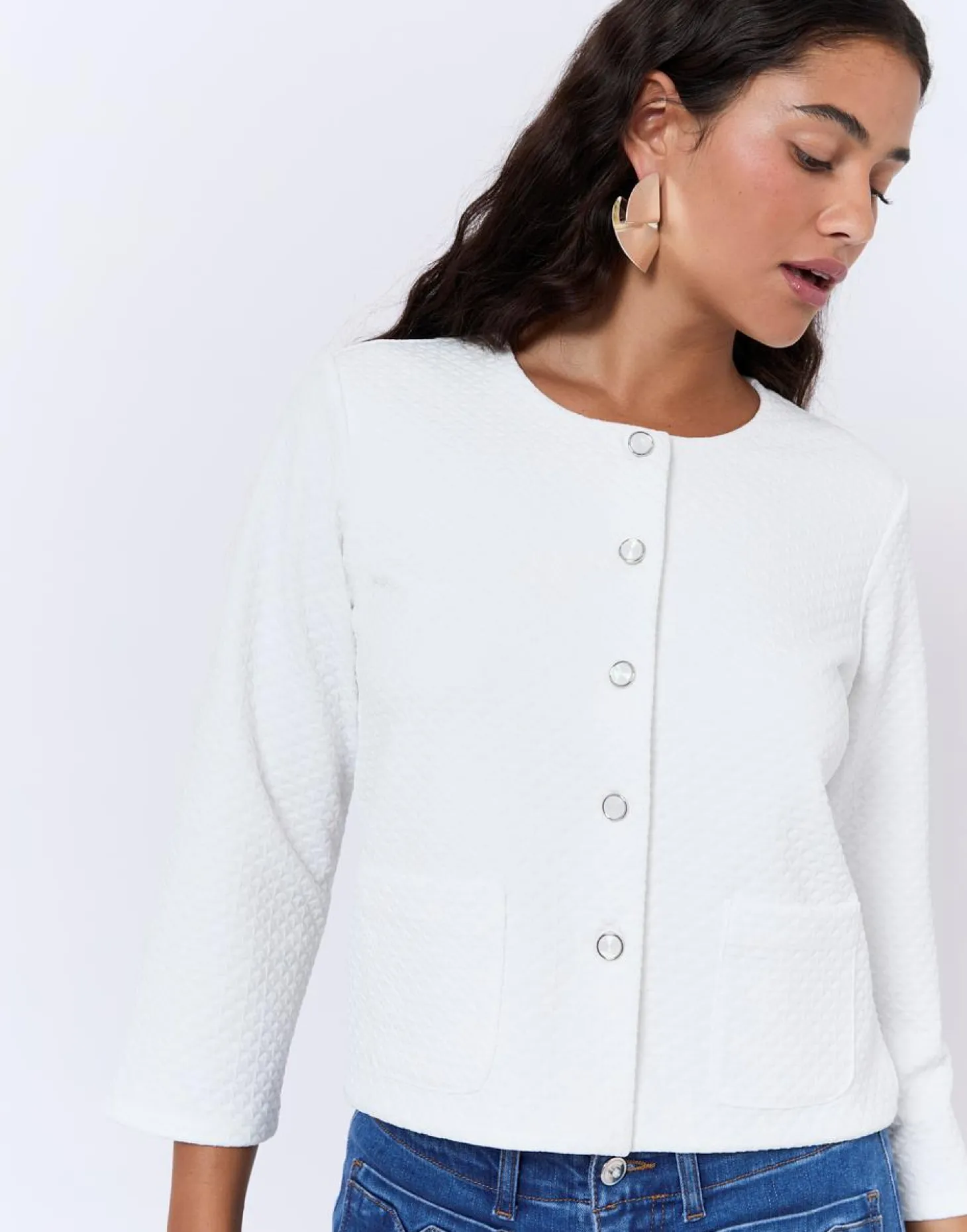 Gilet manches 3/4 uni BLANC Femme