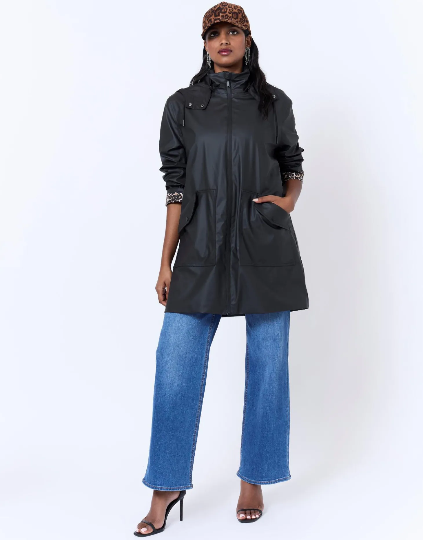 Imperméable mi-long uni NOIR Femme