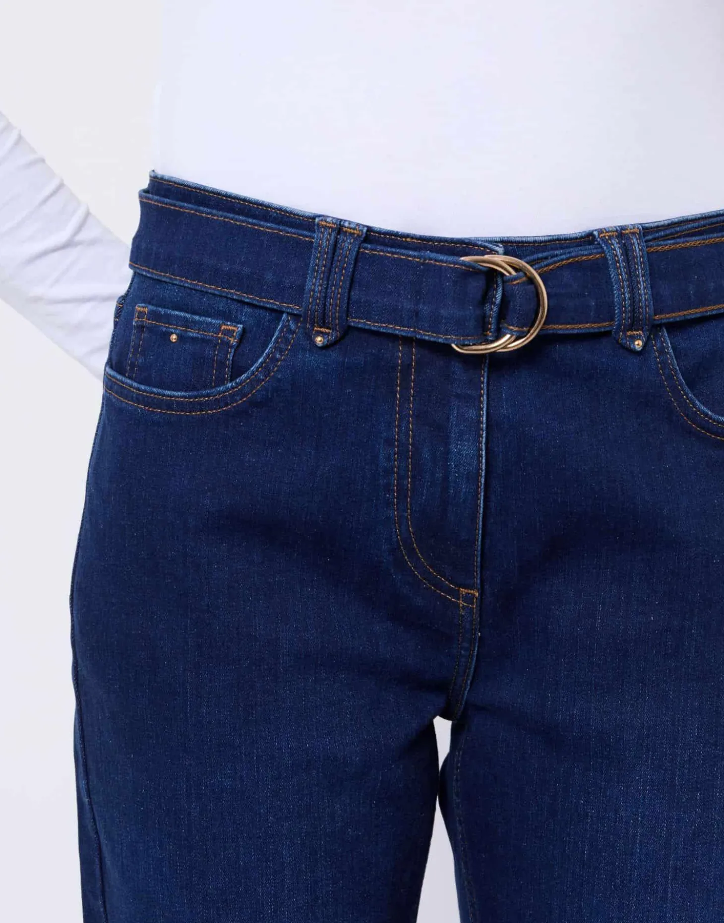 Jean 7/8 droit en denim MARINE Femme
