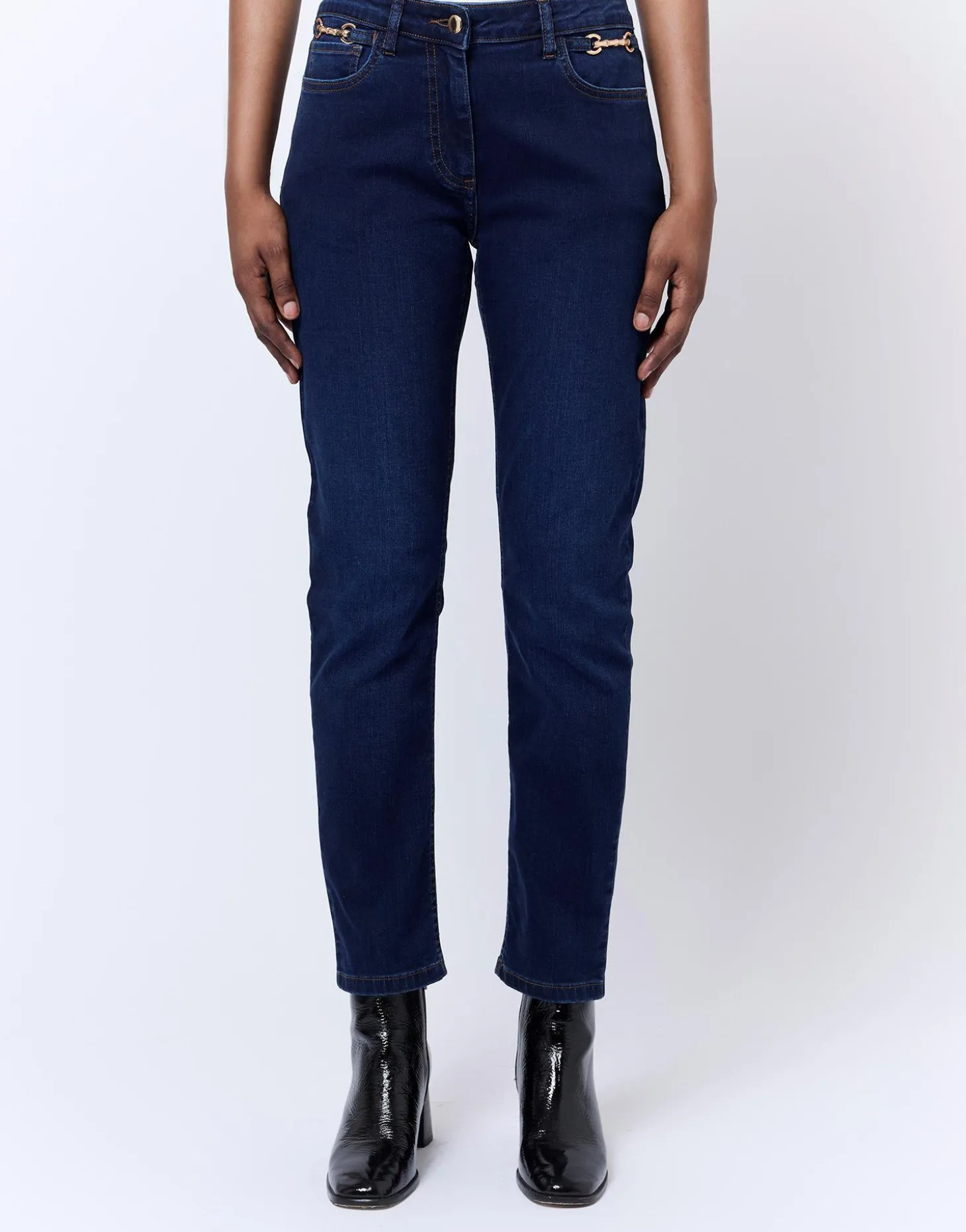 Jean 7/8 en denim MARINE Femme